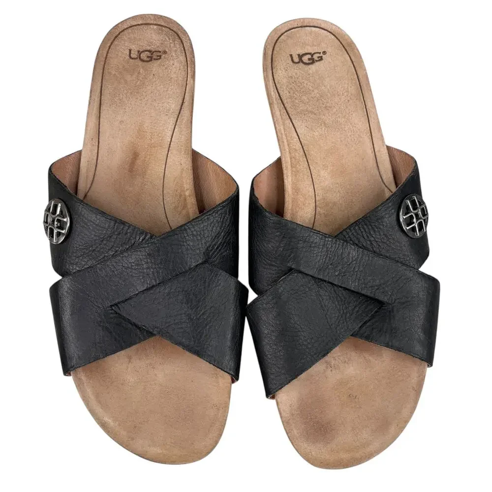 UGG LYRA Wedge Sandals 11 Black Criss Cross Slides 1009854